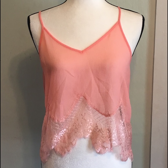 Lush Tops - 3/$25 Lush Sheer/Lacy Small Coral Tank